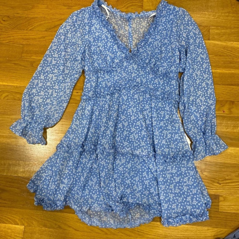 B Darlin Blue Floral Long Sleeve Mini Dress